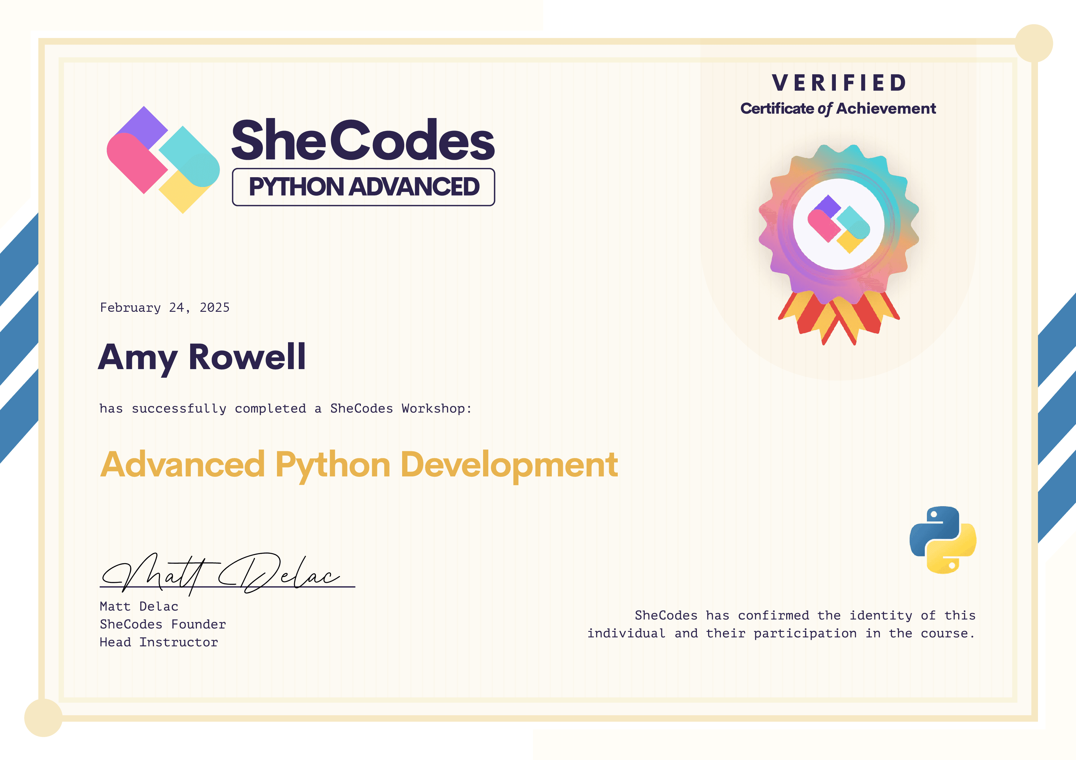 Advanced Python certificate