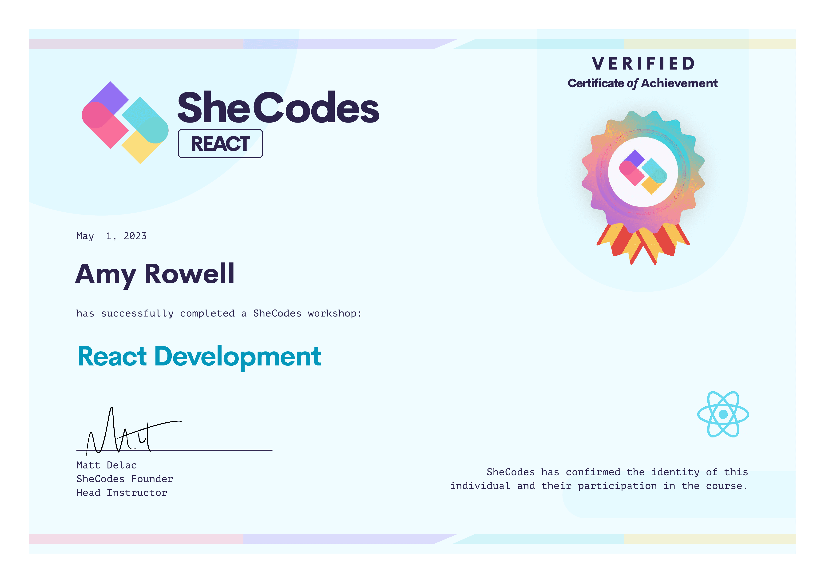 React Development certificate