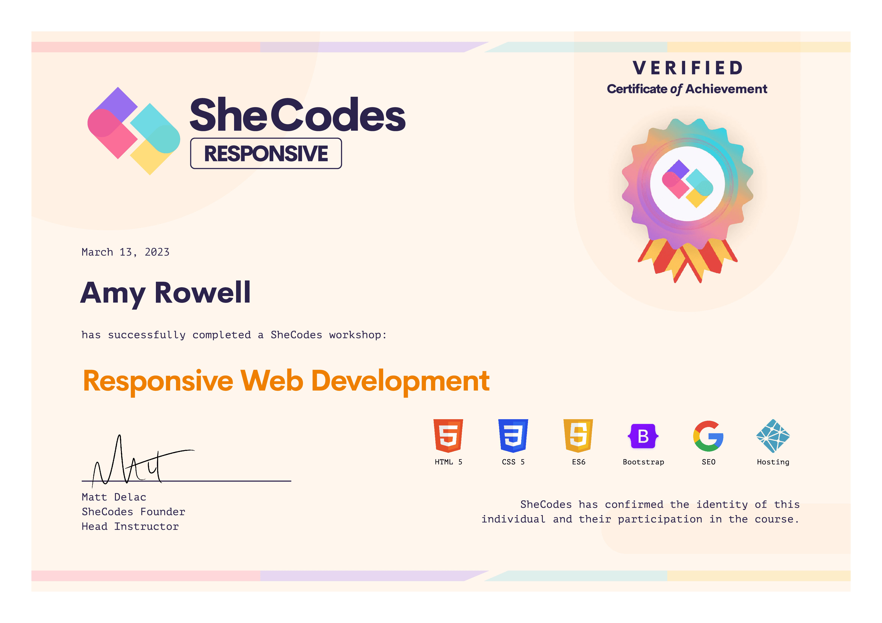 Responsive Web Development certificate