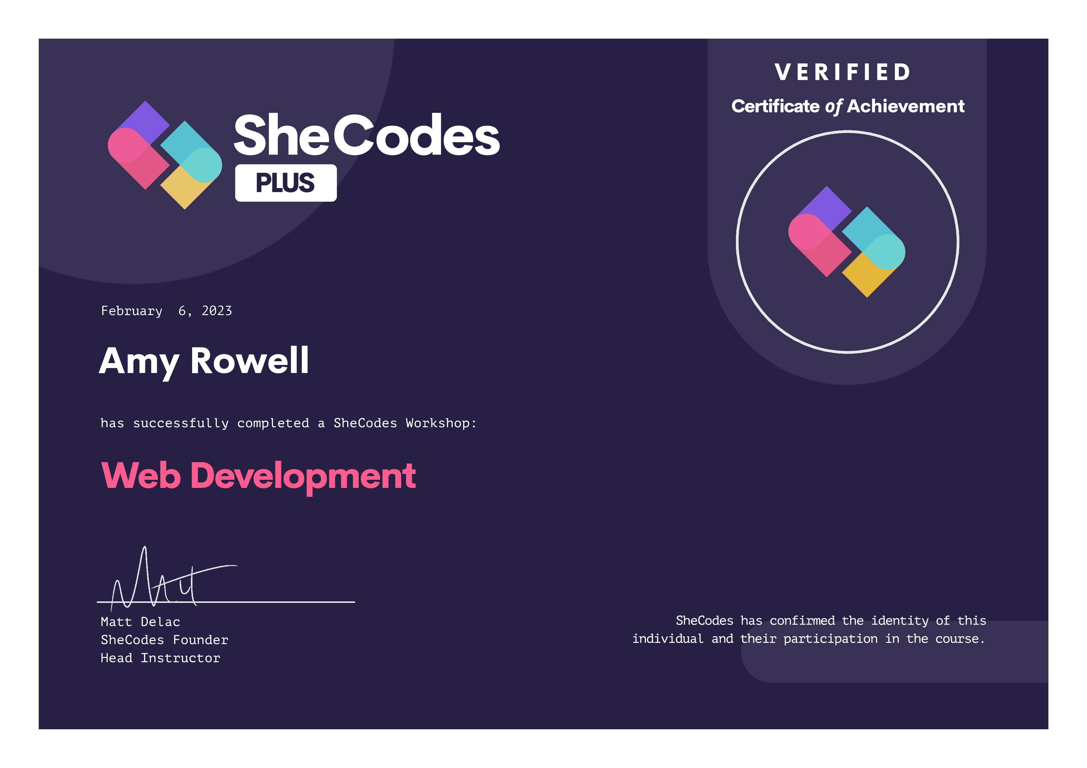 Web Development certificate