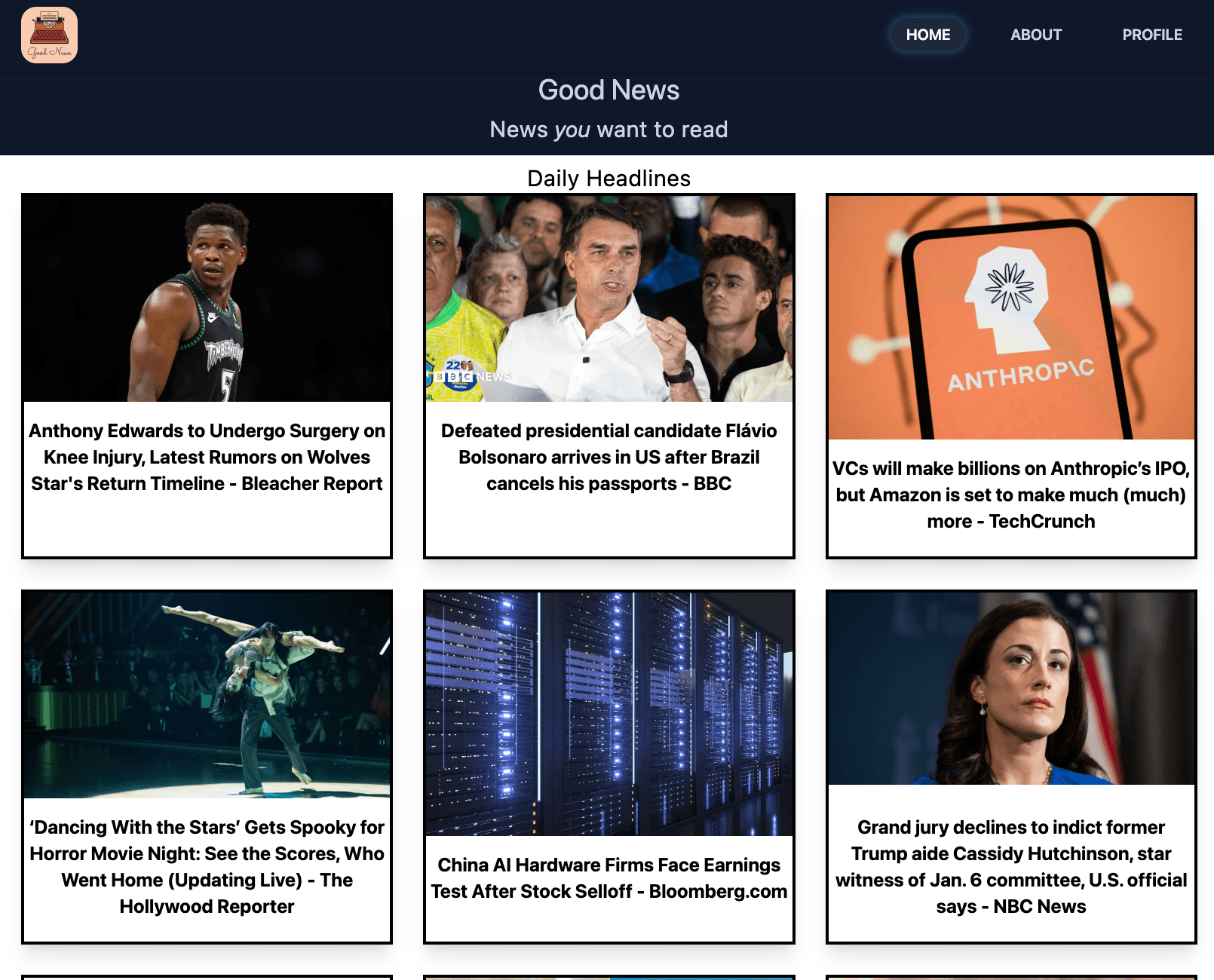 screen shot of Good News site