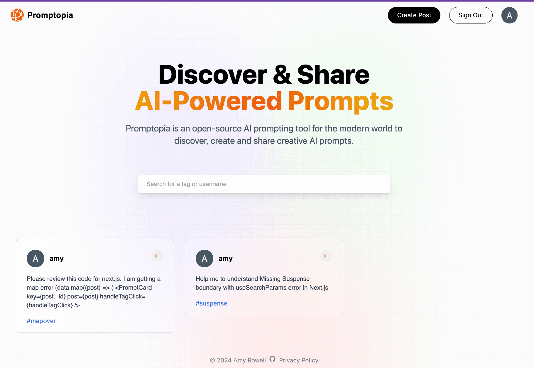 screenshot of Promptopia app using Next.js and OAuth